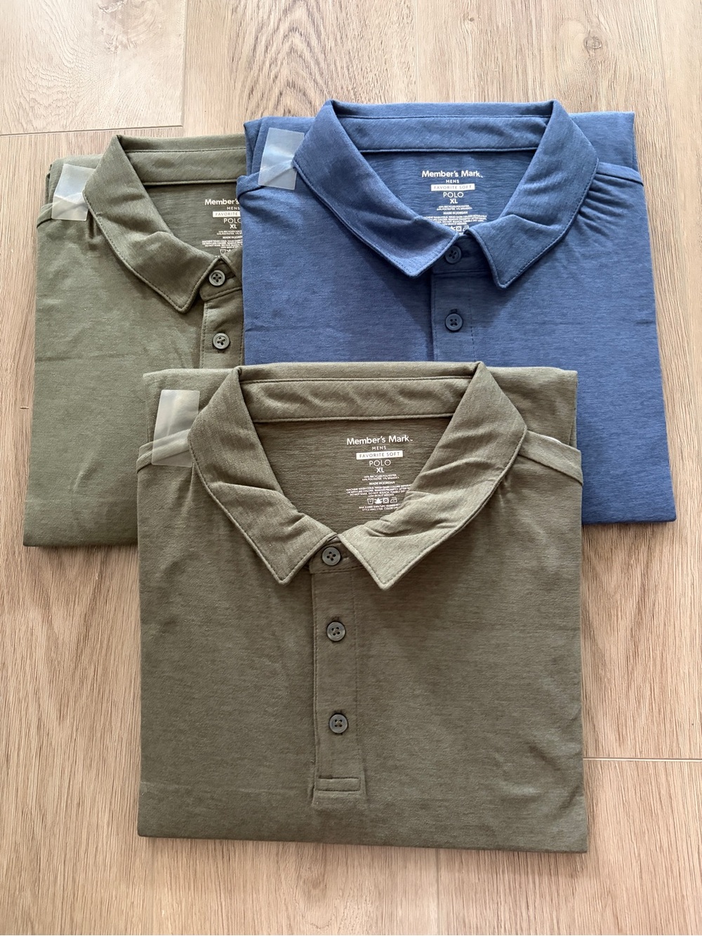 Members Mark Soft Men's Polo Shirt - Olive & Blue Pack of 3